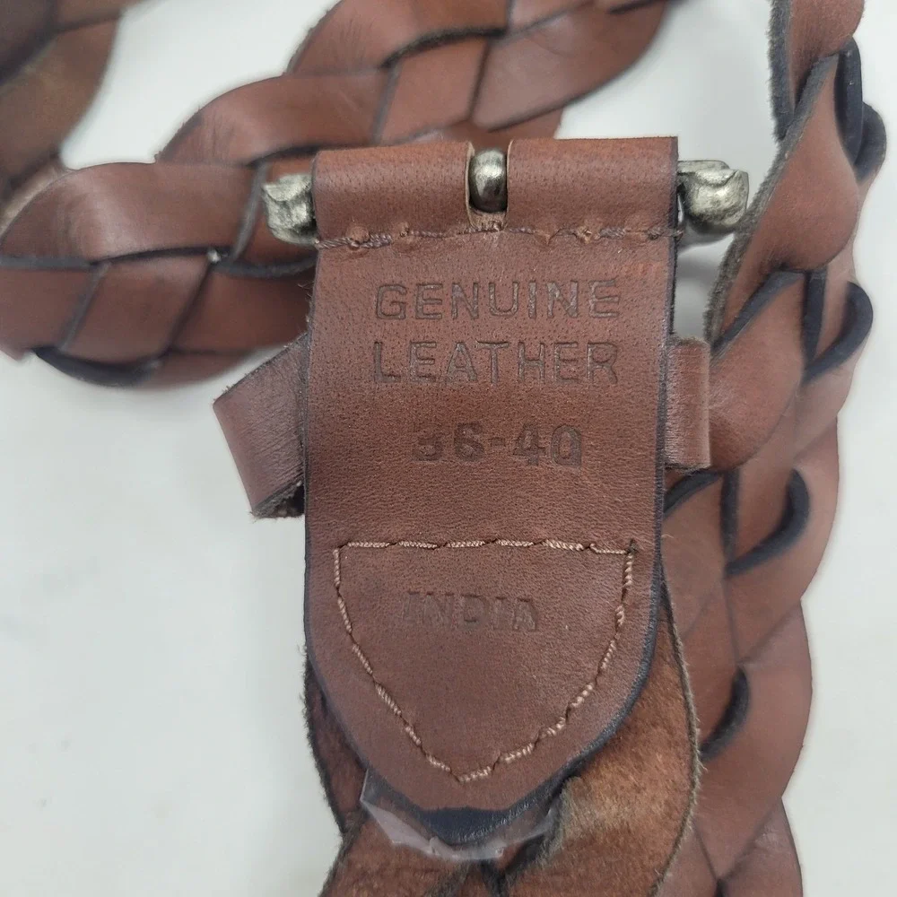 Brown Leather Belt Mens 40 Braided Woven Casual Utility Rugged Rustic Artisan